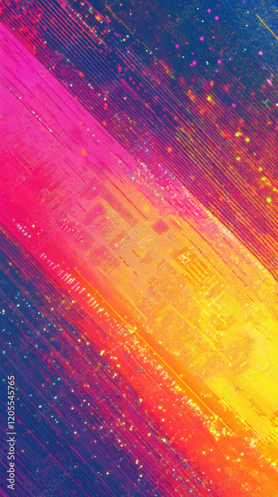 Aufkleber Colorful diagonal gradient blending vivid hues with sparkling glitter particles, generating dynamic textural visual design
