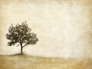 A solitary tree stands on a textured background, evoking tranquility and reflection.