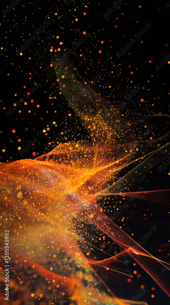 Leinwandbilder Abstract background with golden particles exploding and swirling, creating a dynamic and vibrant visual effect