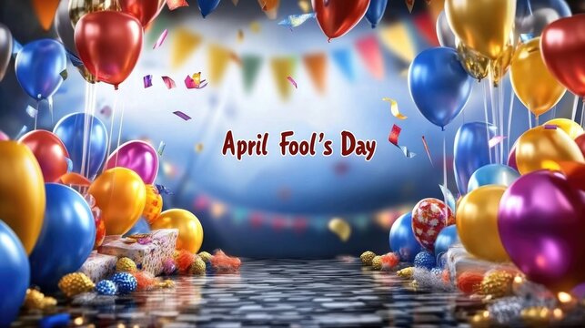 Festive prank: april fool's day celebration with bold text, dynamic wallpaper, unique banner, joyful greeting, creative flyer design, versatile poster layout, copy space for lighthearted messages.