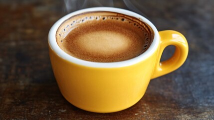 Steaming Espresso in Yellow Cup Coffee Drink