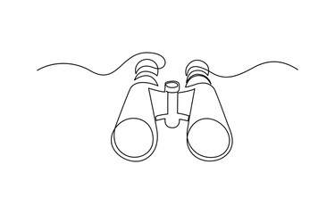Obraz premium Continuous single one line of binoculars. Vector illustration, Binocular continuous single line drawing. Vector illustration, Binoculars Line Icon.