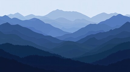 Fototapeta premium Serene Blue Mountain Range Landscape Illustration