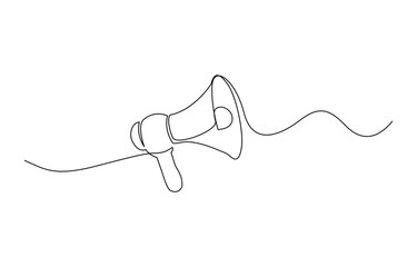 One Continuous Line Drawing of Announcement Icon. Single Line Vector Illustration, Continuous single one line art drawing of megaphone speaker for news and promotion vector illustration.