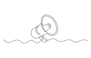 One Continuous Line Drawing of Announcement Icon. Single Line Vector Illustration, Continuous single one line art drawing of megaphone speaker for news and promotion vector illustration.