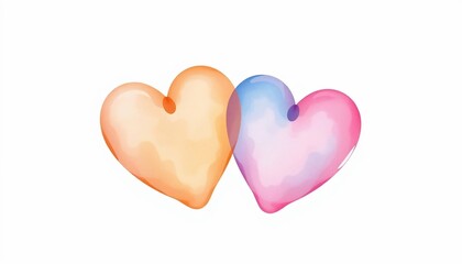 Fototapeta premium Two Watercolor Hearts Romantic Couple Pastel Colors Love Valentine s Day Abstract Art Wedding