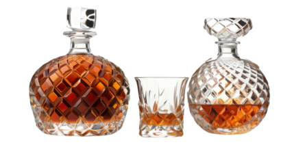 
bottle of whiskey and glass on transparent background 