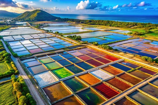 Aerial View Indonesian Shrimp Farm & Salt Flats - West Sumbawa, Maluk