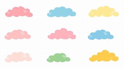 Fototapeta premium Pastel Clouds Collection- Cute Cartoon Clouds for Design