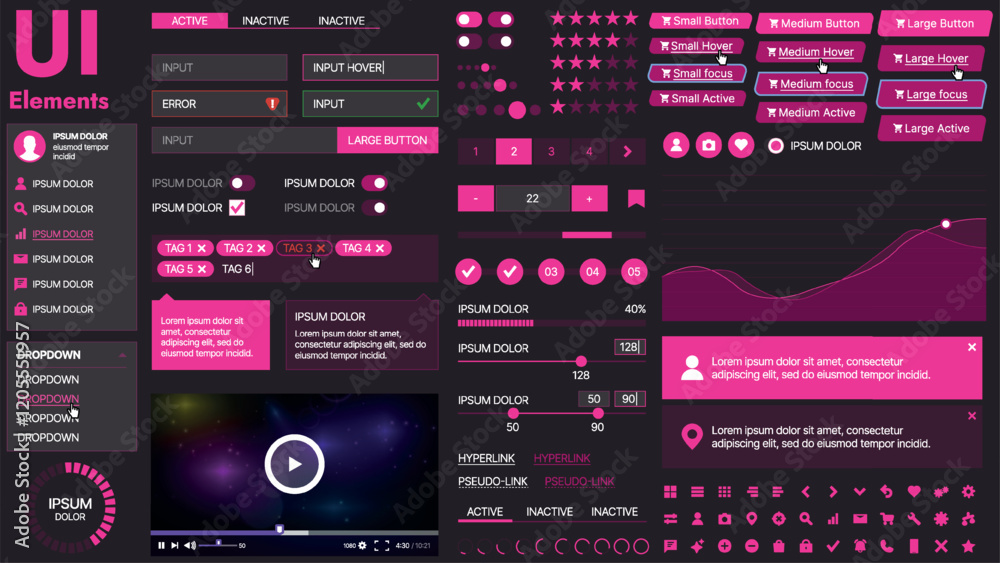 Wall mural a modern ui kit featuring a collection of buttons, icons, navigation menus, and responsive design el