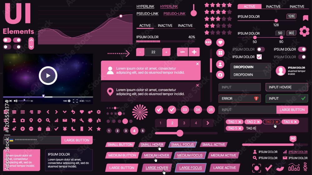 Sticker a modern ui kit featuring a collection of buttons, icons, navigation menus, and responsive design el