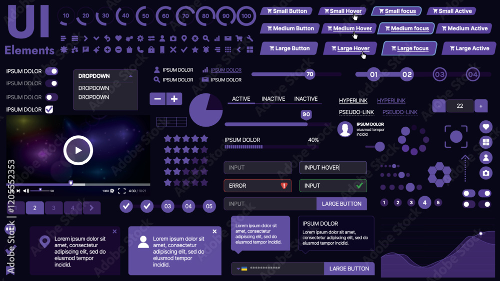 Sticker a modern ui kit featuring a collection of buttons, icons, navigation menus, and responsive design el
