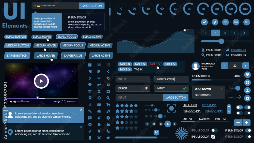 Sticker a modern ui kit featuring a collection of buttons, icons, navigation menus, and responsive design el
