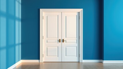 Bright White Double Doors, Blue Wall, Photorealistic, High-Quality, Interior Design