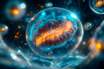 Exploring the intricate details of cellular structures in a vibrant, glowing representation of life at a microscopic level