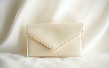 Stylish envelope clutch in classic ivory placed on a crisp white backdrop