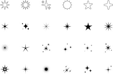Forms of retro stars. Sunburst design elements. Red beams firework. Best for price tag, sale sticker, quality mark. Flat vector illustration