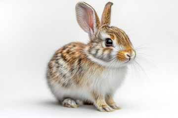 Fototapeta premium Adorable young brown and white rabbit on white background