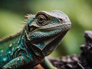 Obraz premium A vibrant lizard, showcasing intricate patterns, textured scales, and vivid colors. Perfect for wildlife, nature, and reptile-themed photography.