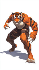 Fototapeta premium fierce male figure with tiger stripes, showcasing strength and agility
