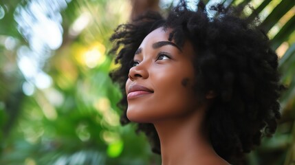 Young African American Woman Smiling Blissfully in Nature