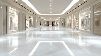 Naklejka premium Elegant White Boutique Store Interior Corridor Design