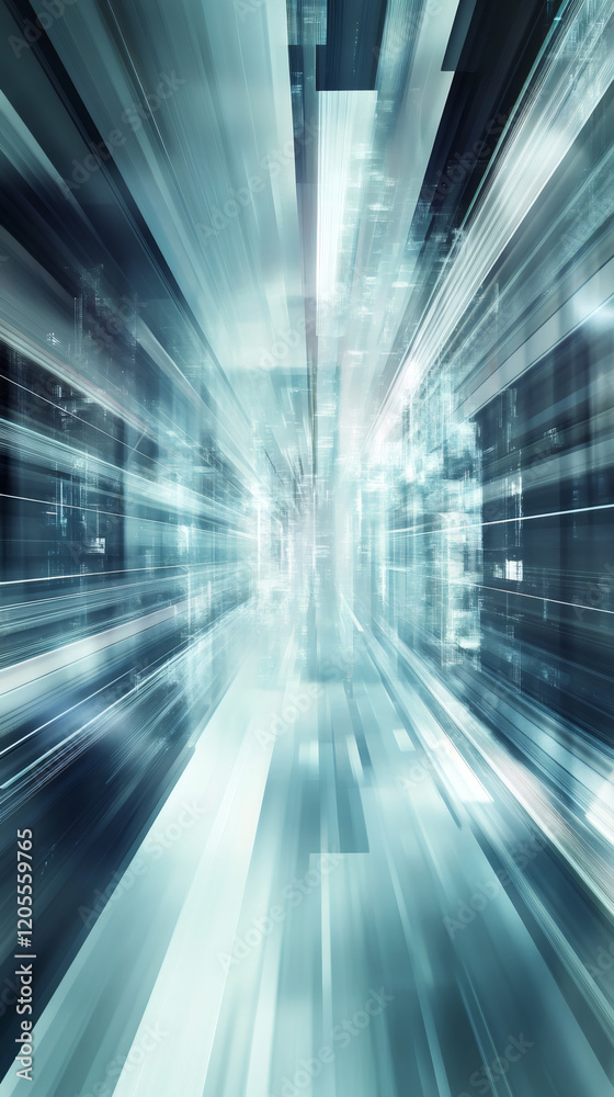 Poster abstract digital information flow through fiber optic cables, creating a futuristic server room corr