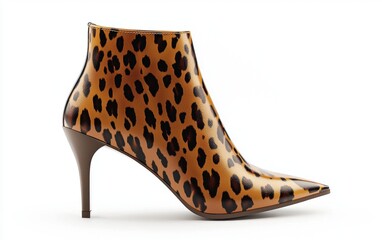 Trendy animal-print ankle boots with a modern pointed toe shape on a white background