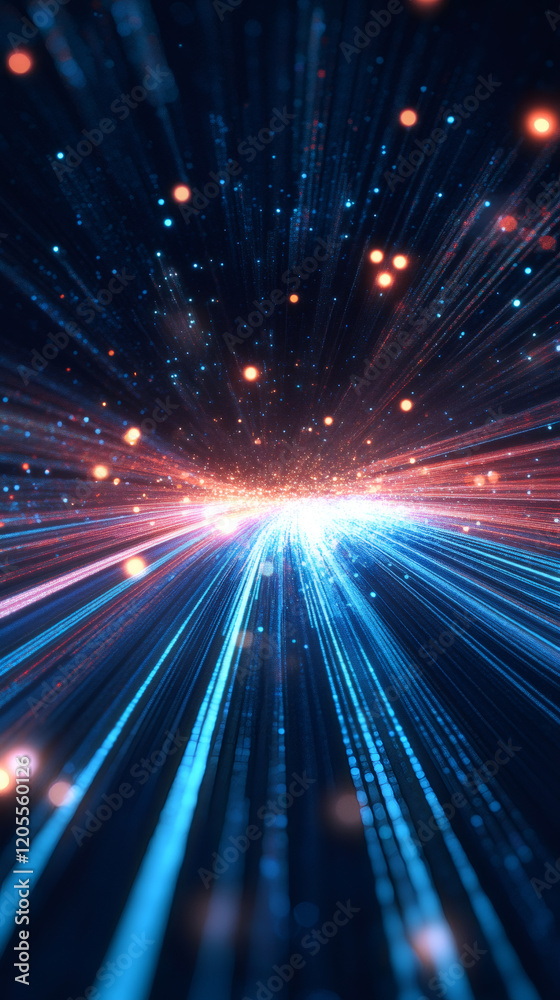 Fototapete hyperspace warp effect featuring glowing blue-orange particles, creating dynamic motion blur with co