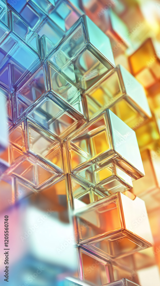 Fototapete abstract background made of colorful glass cubes forming a beautiful and complex structure with ligh