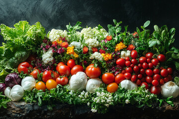 Vibrant assortment of fresh vegetables and flowers