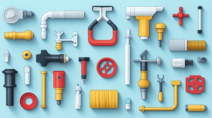 Fototapeta premium Flat lay of various colorful industrial parts.