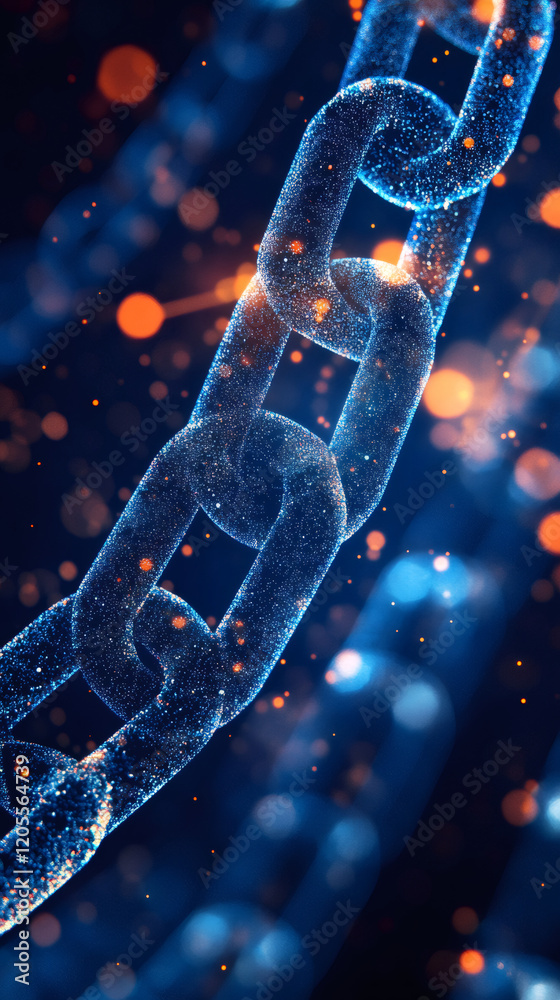 Aufkleber Digital chain made of glowing particles floating in cyberspace, representing blockchain technology and secure data transmission