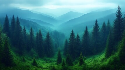 Fototapeta premium Majestic Mountains Enveloped in a Verdant Forest