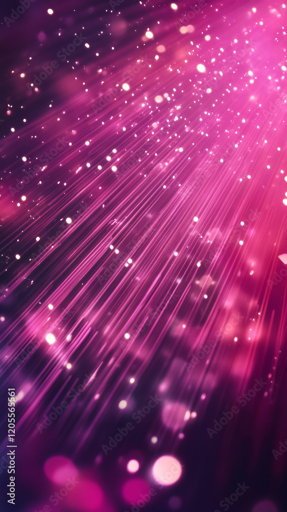 Aufkleber pink glowing light beams and particles falling on a dark background creating a magical festive atmos