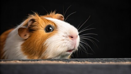 Close-Up of a Guinea Pig Looking Curious Against a Black Background