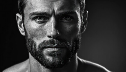 Dramatic Black-and-White Portrait of a Serious Man with Intense Stare