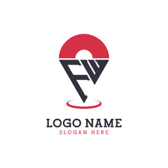 FW Location Icon Design. Modern FW Pinpoint Logo for Navigation, Map Apps, and Location Based Businesses