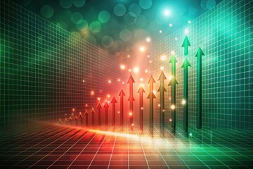 Abstract upward trending arrows on a grid background depicting financial growth and success