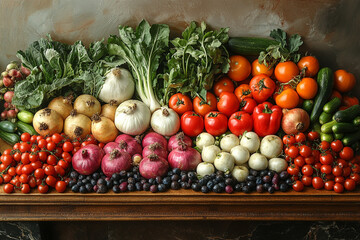 A Bountiful Harvest Of Fresh Garden Vegetables And Fruits