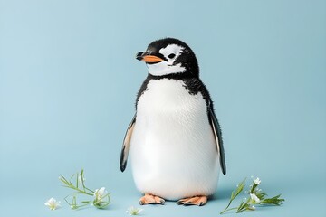 Fototapeta premium Cute penguin with plain clean background 