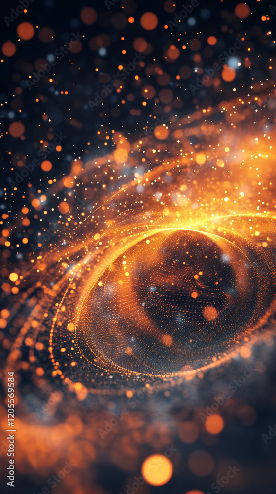 Aufkleber glowing golden particles spiraling dynamically, forming luminous energy vortex with intense radiant 