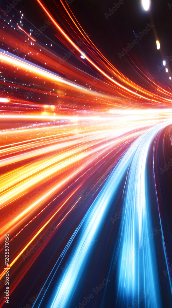 Fototapete long exposure photo of a highway with light trails from fast moving cars, creating an abstract and c