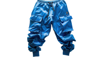 Blue jogging pants cargo style on transparent background
