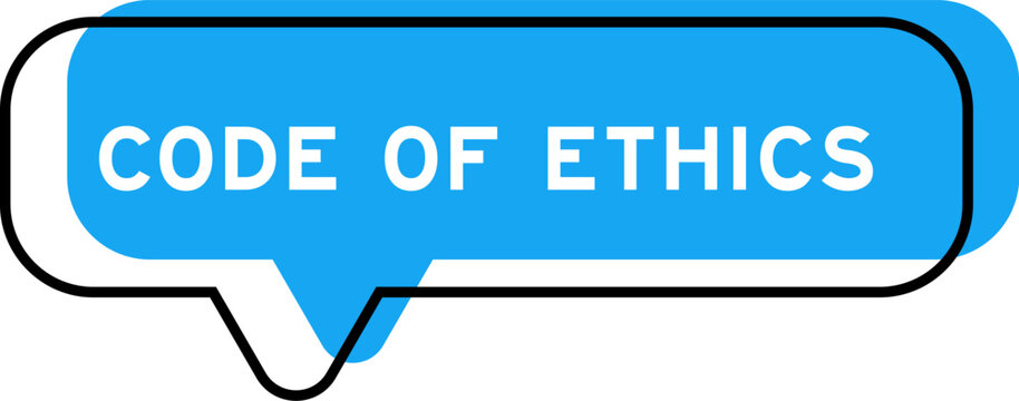 Speech banner and blue shade with word code of ethcis on white background