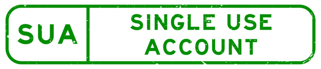 Grunge green SUA Single use account word square rubber seal stamp on white background