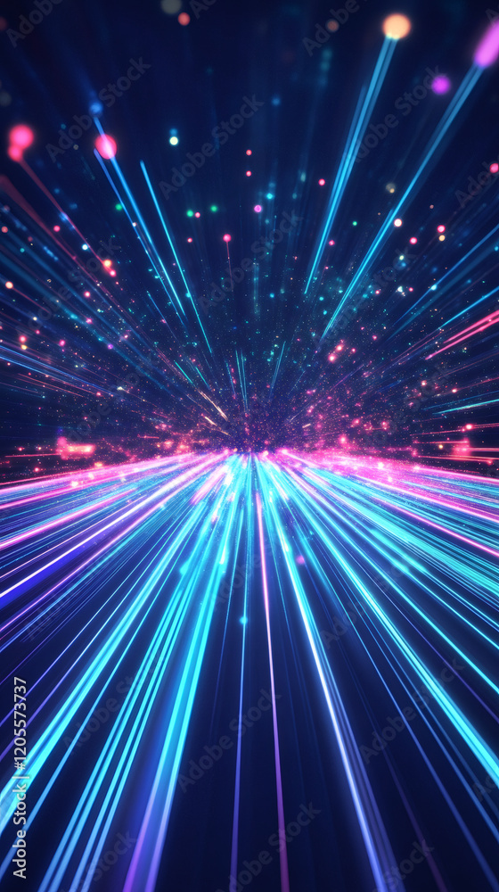 Leinwandbilder Colorful streaks of light are converging towards the center of a dark space, creating a sense of speed and motion