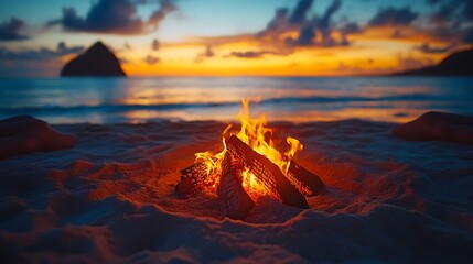 Beach Bonfire Sunset Peaceful Tropical Ocean Scene