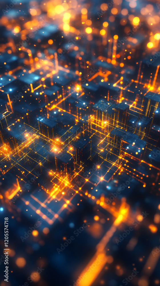 Leinwandbilder Glowing interconnected digital cubes representing data flow, networking technology, complex information exchange through luminous geometric connections