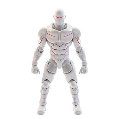 Fototapeta premium Dynamic Action Figure Pose in Futuristic Armor, 3D Render of Heroic Character Design, Isolated on Transparent Background
